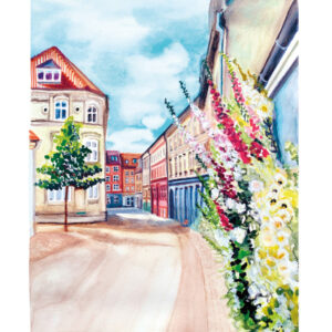 Aalborgs smukke gader håndtegnet motiv som plakat