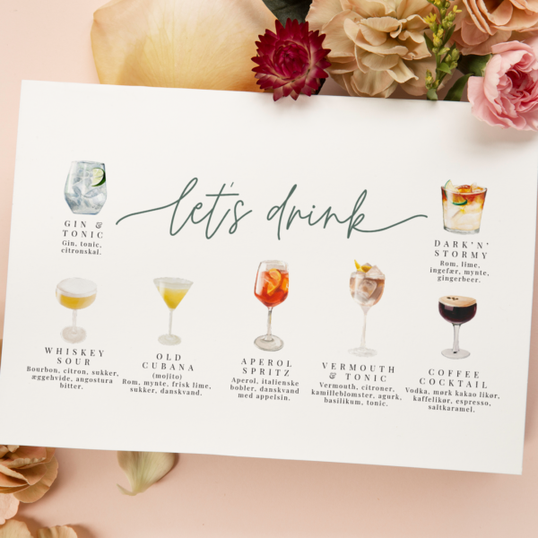 drinkskort-med 7 drinks til fest, bryllup, fødseldag